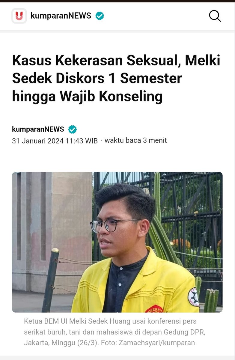 Ketua BEM itu apakah punya blue print, kalau sudah semester 8/9 mau lulus wajib caci-maki dan rendahkan Presiden cari sensasi sebesar-besarnya?
Agar nilai jualnya di mata pemilik partai setelah lulus bisa semakin meningkat?

Gielbran(UGM )= kuliah Semester 9, lulus jadi Wakil
