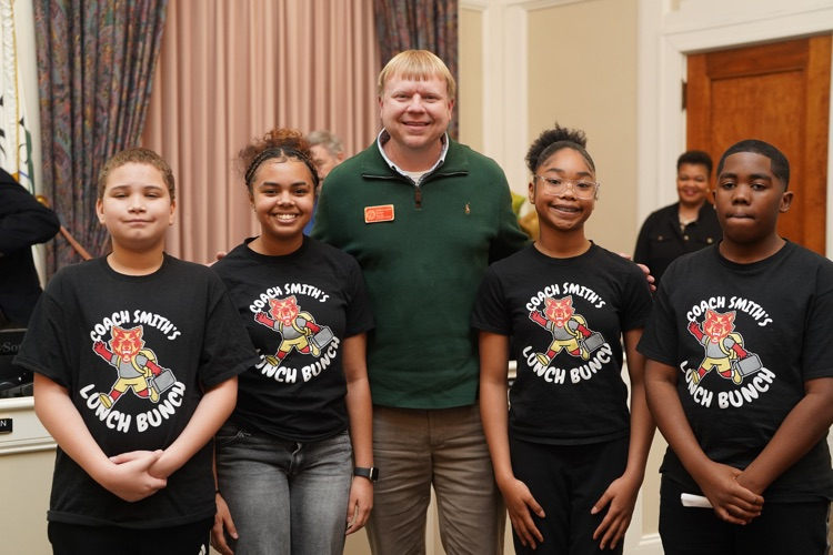 WestEndWolves's tweet photo. Students from Coach Smith's mentoring "Lunch Bunch" presented at the Rome City Commission Meeting last night during its celebration of Black History Month!  Way to go: Zion Fletcher, Nyla Cliatt, Tyla Thompson, and Jaxon Blanchard!! https://t.co/mgMlsrbrry