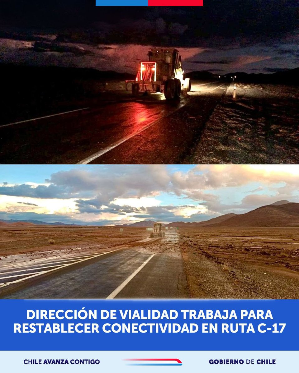 👷‍♀️☝🏻𝐃𝐢𝐫𝐞𝐜𝐜𝐢𝐨́𝐧 𝐝𝐞 𝐕𝐢𝐚𝐥𝐢𝐝𝐚𝐝 𝐭𝐫𝐚𝐛𝐚𝐣𝐚 𝐩𝐚𝐫𝐚 𝐫𝐞𝐬𝐭𝐚𝐛𝐥𝐞𝐜𝐞𝐫 𝐜𝐨𝐧𝐞𝐜𝐭𝐢𝐯𝐢𝐝𝐚𝐝 𝐞𝐧 𝐑𝐮𝐭𝐚 𝐂-𝟏𝟕

🚜 Durante la jornada del lunes y la madrugada de este martes, equipos de nuestra Dirección Regional de Vialidad realizaron labores en la