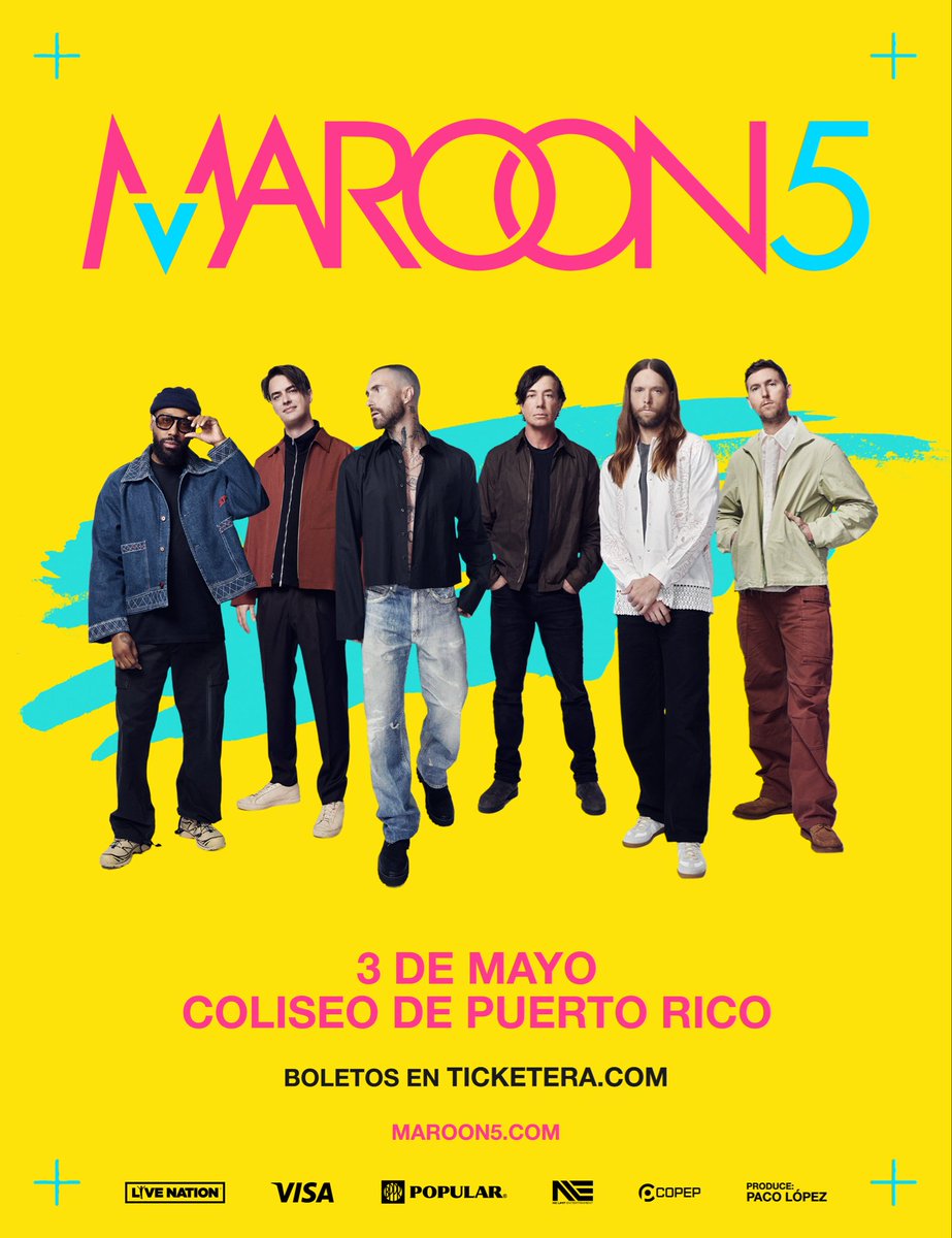 nolimitconcerts's tweet photo. Maroon 5 llega a PR 🇵🇷 este proximo 3 de mayo en el Coliseo de PR, boletos a la venta este viernes 10am @ticketera https://t.co/nhZtolMeHI