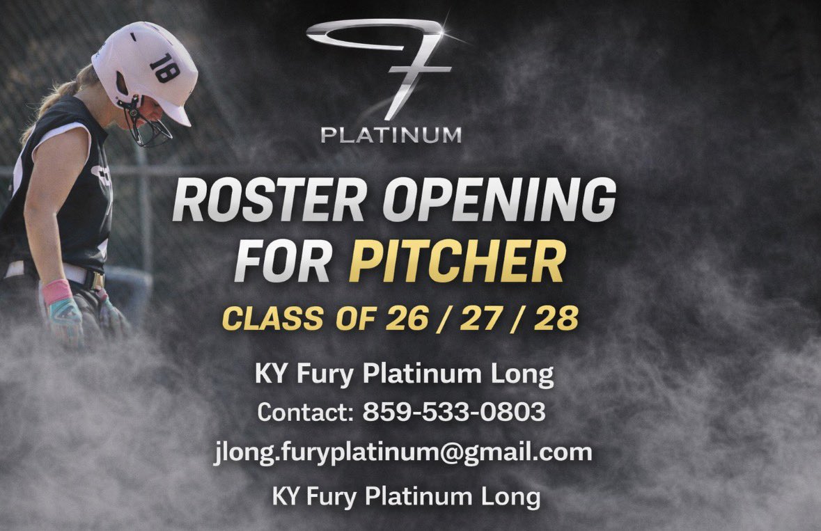Kyimpact_Long's tweet photo. We are looking for an elite PITCHER to join the KY Fury Platinum family! We are currently evaluating high-level talent for the following graduation years: 26/27/28
Reach out to J. Long to submit your profile or video:
859-533-0803 jlong.furyplatinum@gmail.com https://t.co/wymwunbm1h