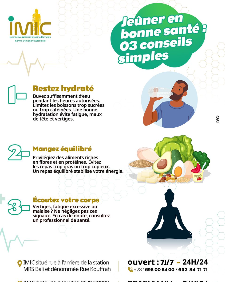 imic_interactiv's tweet photo. Le jeûne est un moment spirituel fort, mais il est aussi important de prendre soin de son corps tout au long du mois. 

Découvrez quelques conseils santé pour jeûner en toute sérénité durant cette période.

#ramadan #carême #imageriemédicale #sante https://t.co/rUrlFux4MV