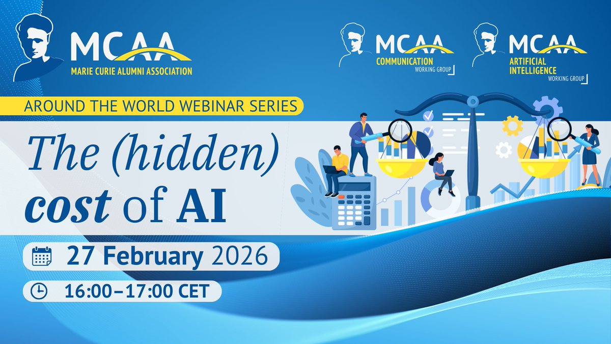 Mariecurie_alum's tweet photo. The Around the World webinar series returns with a new topic: Artificial Intelligence (AI) &amp; its hidden costs! 💡

Join us for an insightful session co-organised by @MCAA_CommWG &amp; @mc3ai to explore the implications of AI’s rapid growth. 

🔗 Register here: https://t.co/fkQGo7rmNQ https://t.co/S7x9AtYQEJ