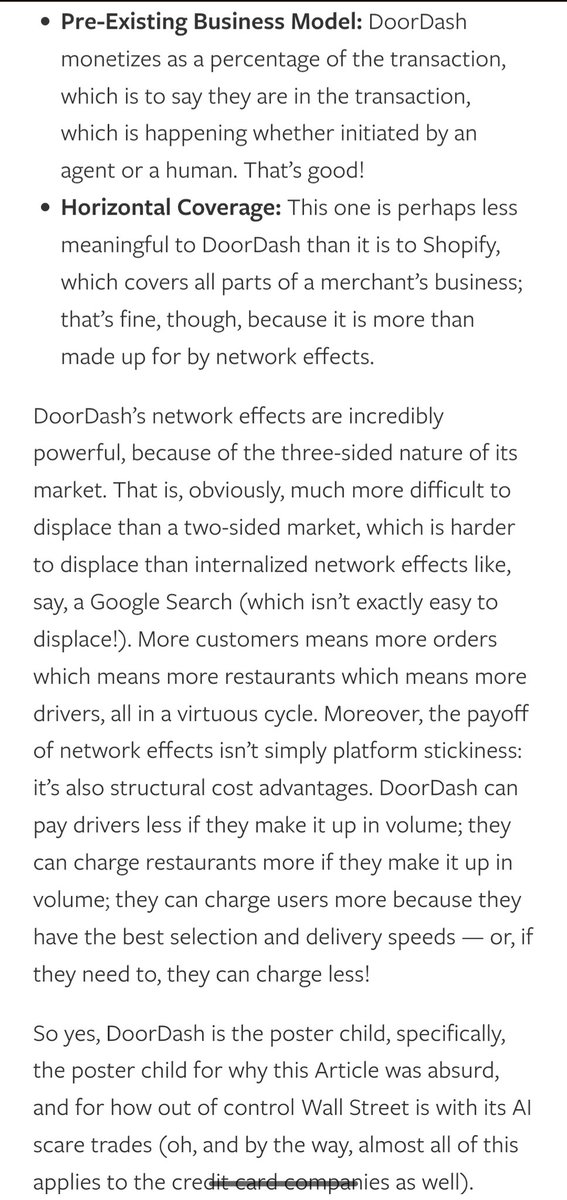 All these $DASH advantages in AI era applies to #Eternal #Zomato as well. #Eternal is an expensive stock, therefore, there is little valuation support and can derate further.

 But the business will be fine.