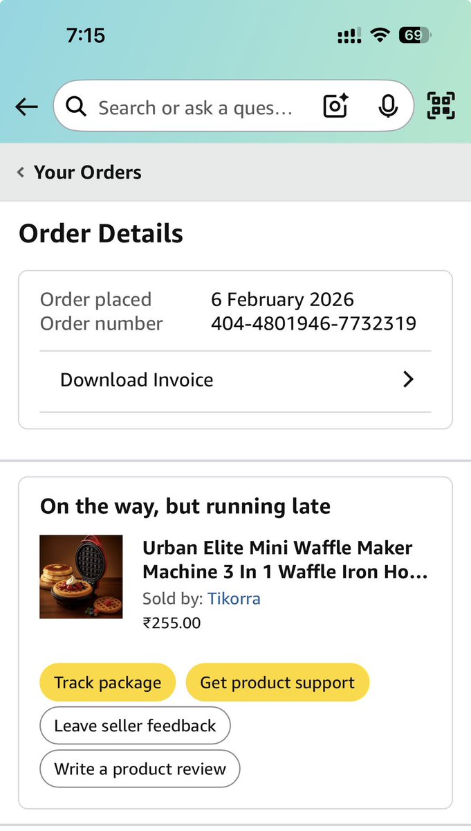 ankitvijay05's tweet photo. @amazonIN @amazon @AmazonHelp 
Expected date of delivery of this order was 14/02/2026 but till the date order is not delivered. Even amazon customer care is also unable to provide proper reason for delay. Plz check and arrange to deliver my order https://t.co/v114H6ffAh