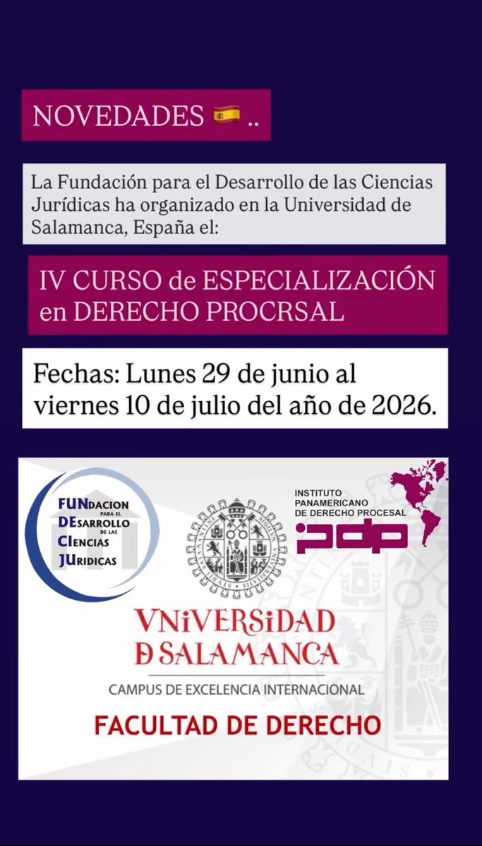 ipdppy's tweet photo. 🚀NOVEDADES :
Del 29.06 al 10.07 se realizará el IV CURSO DE ESPECIALIZACIÓN DE DERECHO PROCESAL .

☑️BENEFICIOS :
Miembros del Instituto Panamericano de Derecho Procesal cuentan con beneficios.

💡PROPUESTA:
Puedes formar parte del IPDP CAPÍTULO PARAGUAY. Contáctanos . https://t.co/h122wCAVi2