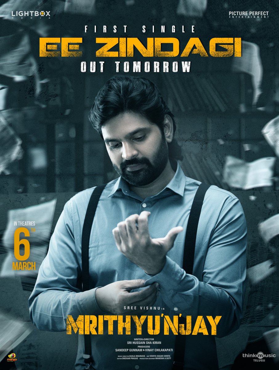 First single #EeZindagi out tomorrow 🎶🔥
#SreeVishnu in a powerful new role from #Mrithyunjay.
In theatres March 6th… don’t miss it! ✨