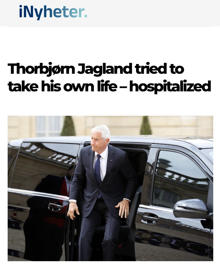 NEW - Former Norwegian Prime Minister Thorbjørn Jagland attempts suicide shortly after being charged with corruption in connection to Jeffery Epstein — iNyheter
