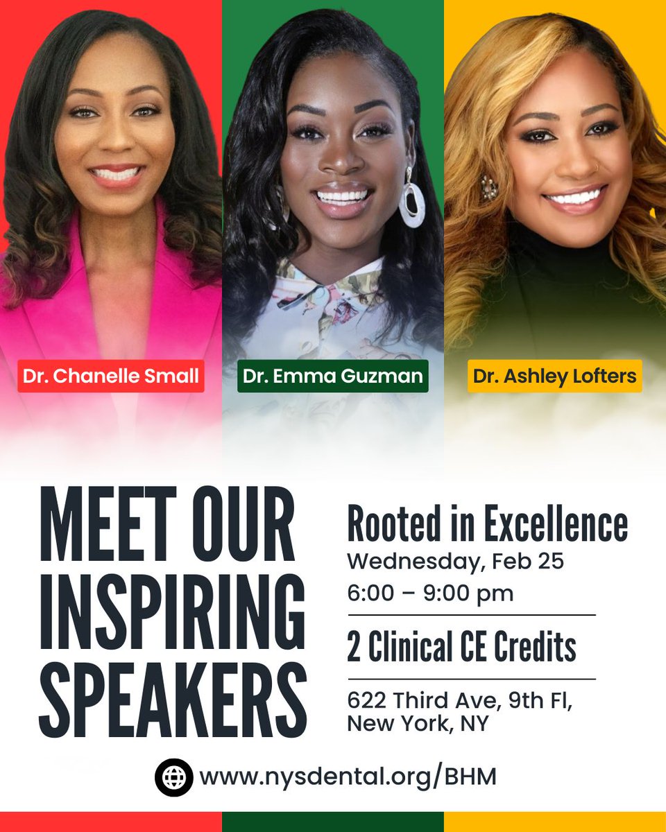 NYSDentalAssn's tweet photo. Meet our incredible speakers for Rooted in Excellence. This in-person program awards 2 Clinical CE credits. Don’t miss meaningful conversations, inspiring insights, and a celebration of excellence in our community.

⏰ Last chance to register: https://t.co/gW5tgxktG7 https://t.co/iUMG8XUEWp