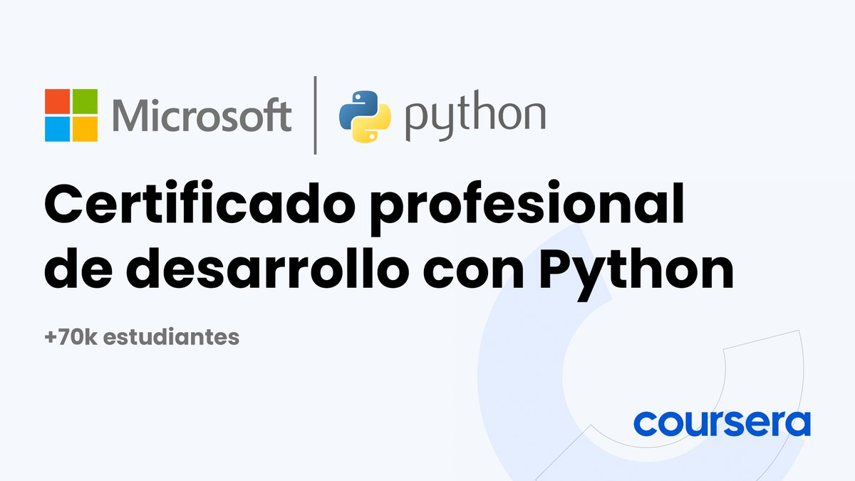 Microsoft ha lanzado su certificado profesional de Python!

📚 Desde fundamentos a desarrollo de proyectos
🗓️ 4 meses, 6 cursos y 137 horas en material
💼 Sin experiencia previa y pensada para dar el salto al mundo laboral

mouredev.link/microsoftpython

Y algo más muy importante ↓