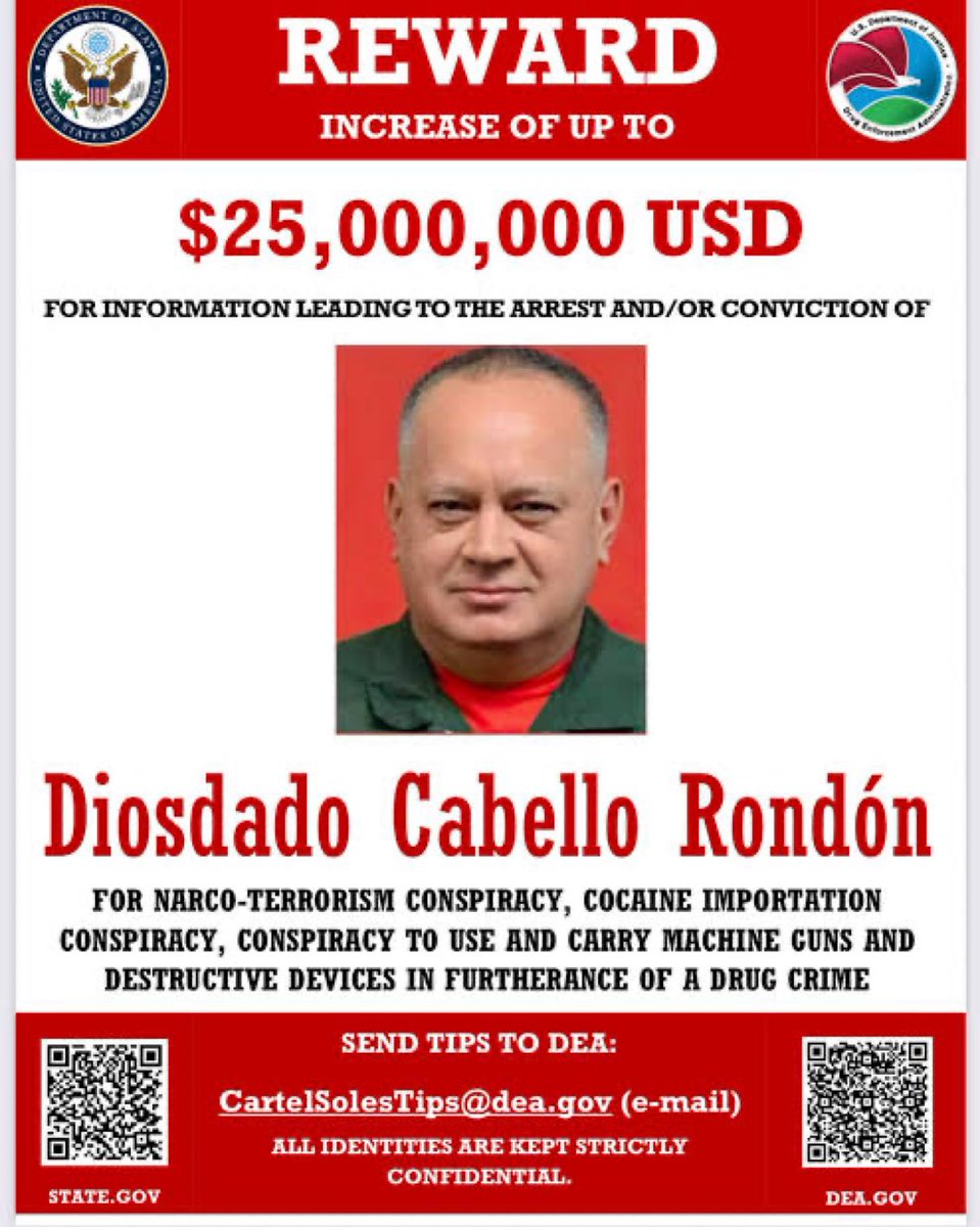 🔥 ¡Difundamos esta recompensa todos los días! Diosdado Cabello, en decadencia, que sienta el terror al ver su rostro criminal en todos los X venezolanos e internacionales.  Psicológicamente, lo destruye: paranoia absoluta en su refugio, con traidores acechando listos para