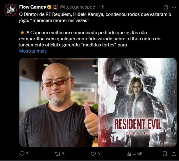 Flowgames apagou desesperadamente eles disseram que esse Kamiya é diretor do atual Resident Evil o problema é que ELE NÃO TRABALHA A ANOS NA CAPCOM! KKKKKKKKKKKKKKKKKKKKKKKKKKKKKKKKKKKKKKKKKKKKKKKKKKKKKKKK