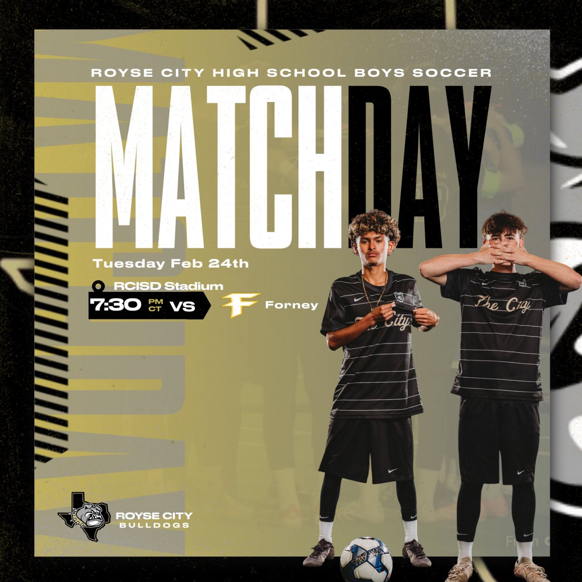 RoyseBoysSoccer's tweet image. 🚨Gameday🚨
⚽️Royse City Bulldogs 
🆚 Forney Jackrabbits
⏰ 4:30/5:45/7:30
🏟RCISD Stadium
📆 2.24.26 

Come bring the kids for youth night!

#oneRC | #Allin | #BeADog |#TCVE

@RoyseCityISD 
@RCISDAthletics 
@TXHSSOC
@tascosoccer
@BeyondPulse
@50_50Pod
@ScoresTexas
#Txhssoc