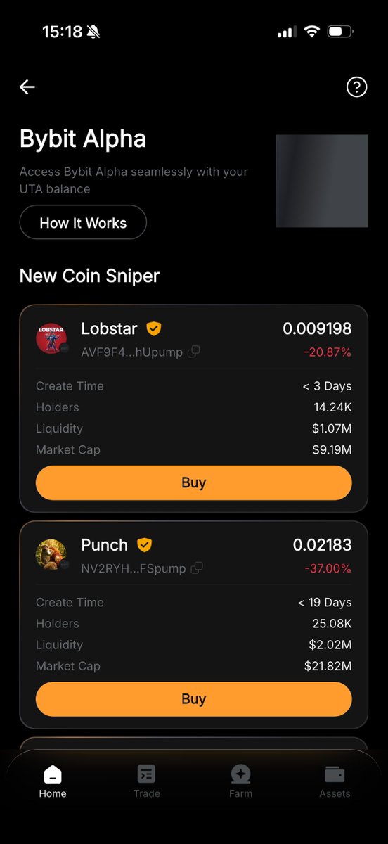 highchiefebuka's tweet photo. Let me be honest.

Trading early tokens directly on-chain is not for everybody.

Crypto OGs make it look easy.
But what they don’t show you is the chaos behind the scenes.

Setting up wallets.
Bridging assets.
Paying gas.
Signing transactions you barely understand.
Double-checking contract addresses.
Hoping you didn’t click a phishing link.

One wrong move and funds are gone.

That environment is powerful, yes. But it’s also fragile if you’re not extremely careful.

That’s why Bybit Alpha caught my attention.

Alpha gives you access to vetted on-chain tokens directly inside your Bybit account.

No external wallet.
No seed phrase exposure.
No bridges.
No manually interacting with random smart contracts.

Everything happens inside the exchange interface you’re already familiar with.

Let me be clear so nobody misunderstands this.

This doesn’t remove market volatility.

If a token dumps, it dumps.

What it removes is a lot of the operational and security complexity that comes with navigating DeFi directly.

It’s a more controlled environment.

Cleaner.
More structured.
Easier to manage.

And for many people, that matters more than anything.

Getting started is simple.

Open the Bybit app.

From the homepage, click “More”.

Go to the Trade section.
Select “Alpha”.

Inside Alpha, you’ll see four main areas:

Home — where you discover newly listed and trending tokens.

Trade — where you buy and sell early-stage assets.

Farm — where you can add liquidity and earn ecosystem rewards.

Assets — where you track your tokens, farming positions, and overall portfolio value.

Everything is organized in one dashboard.

The goal of Alpha is simple.
Give you early on-chain access without forcing you to navigate the chaos of DeFi manually.

If you’ve been curious about early token opportunities but didn’t want to deal with the technical risks and confusion, this is worth exploring.

If this makes sense for how you prefer to trade, here’s where to start.

Sign up on Bybit with the link below and get started with Alpha👇🏼:

https://t.co/7p96k421kE

Claim up to $5,100 in welcome bonuses when you sign up and complete the required actions.