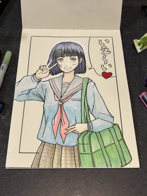 コピック奮闘中。 今、2枚を並行して描いてます。 あー。アナログ画楽しい #遅咲き絵師の輪 #絵描きさんフォロバ100