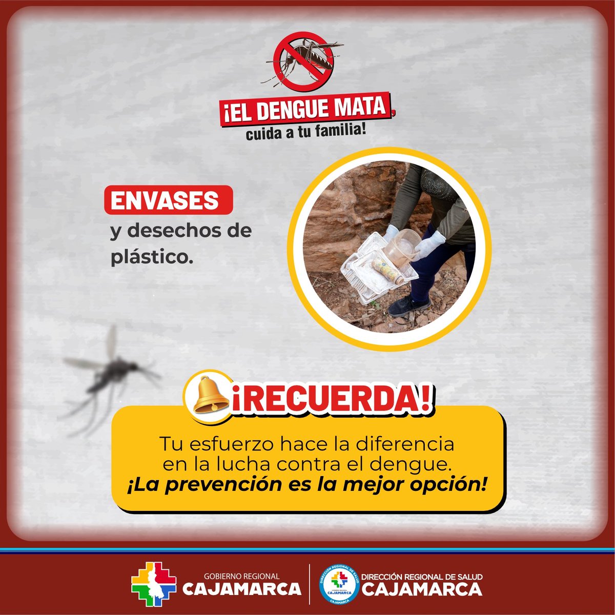 🚨 #ElDengueMata | Elimina los criaderos del zancudo transmisor del dengue en tu hogar, recuerda que es una enfermedad mortal. #CuidaATuFamilia 🦟🚫
.
#DiresaCajamarca
#GobiernoRegionalCajamarca
