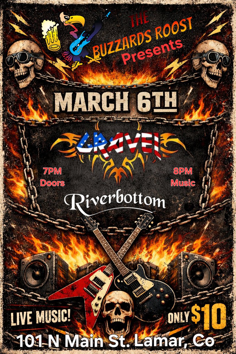 GravelGFR's tweet image. Follow GRAVEL for more tour chaos.

Then show up &amp;amp; let’s make Lamar shake. 🤘🔥

#GRAVEL #Riverbottom #LamarCO #BuzzardsRoost #ColoradoRock #HardRockBand #LiveLoud #RockReel #ConcertVibes #SupportLiveMusic #SmallTownBigSound #SeeYouMarch6