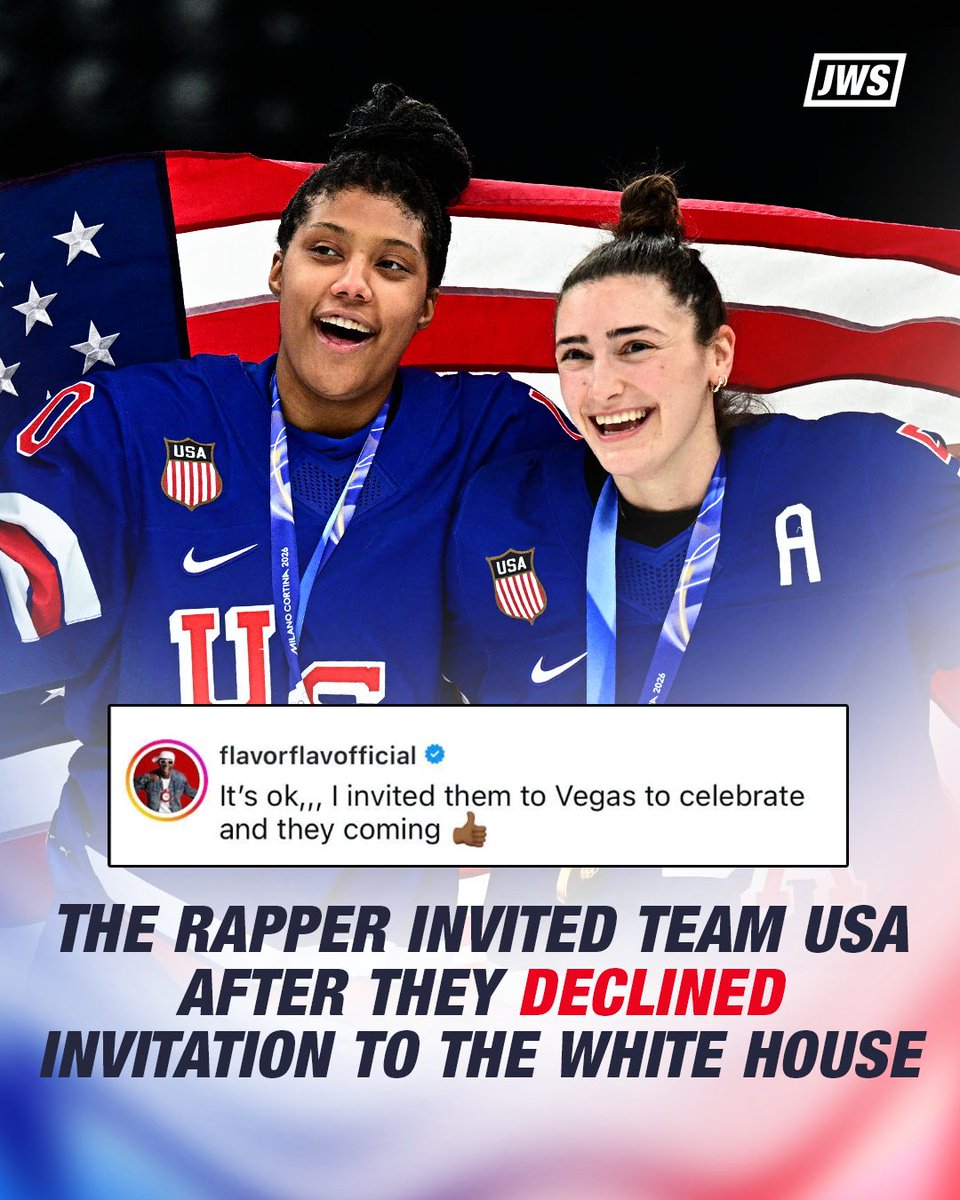 justwsports's tweet photo. Flavor Flav will be hosting Team USA women's hockey in Las Vegas for their Olympic victory celebration https://t.co/cKsKsVmB94