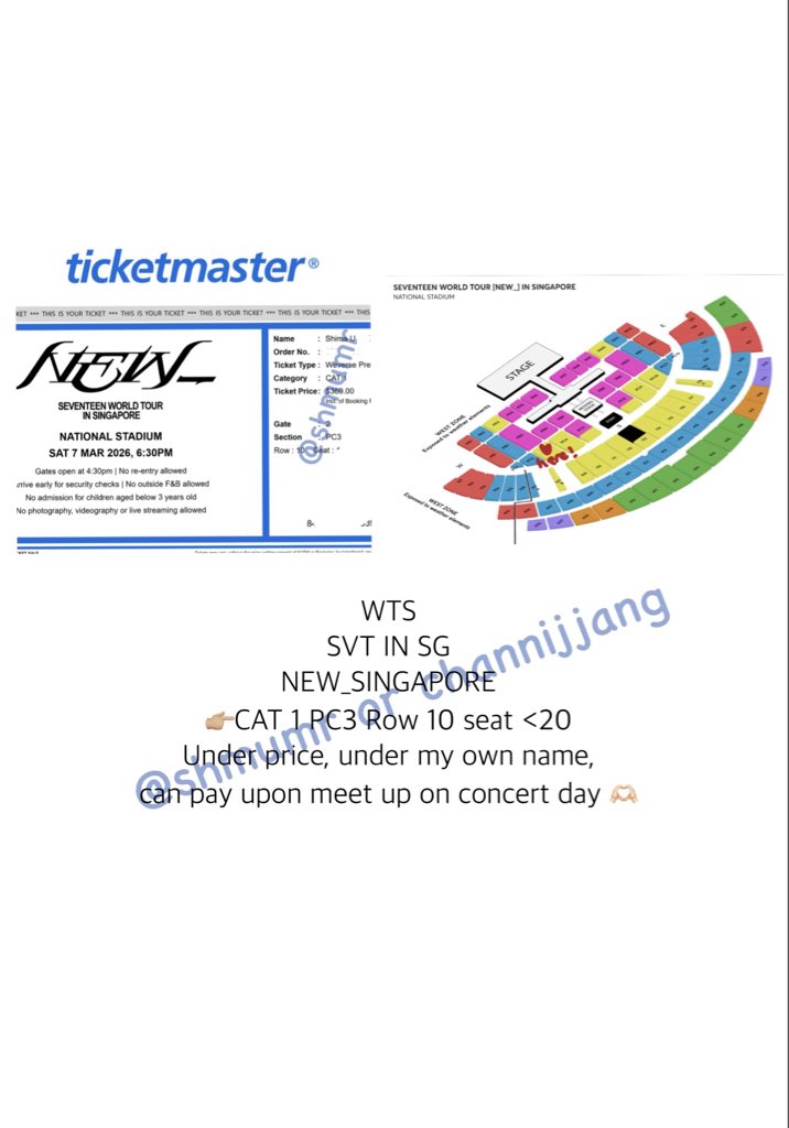 channijjang's tweet photo. WTS
Seventeen NEW_Singapore
Section: PC3 CAT1
Row 10 Seat <20
Price NOW IDR4.300.000 (disc IDR600.000)

Both under my own name. Can pay upon meet up on concert day. Feel free to ask me 🥰 #NEW_SG #SEVENTEEN_NEW_IN_SINGAPORE wts svt seventeen sg singapore https://t.co/3uY0LQeWSY