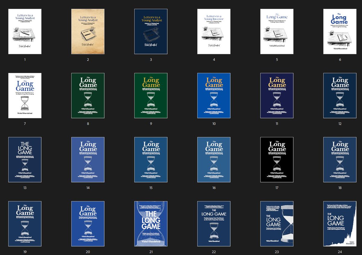 safalniveshak's tweet photo. Writing a book isn't that easy. 😀

Just a few of the iterations in book title and cover design to arrive at the final version of The Long Game. And this is only possible when you're self-publishing.

https://t.co/6keV8VnOVO https://t.co/yS3UUFWYUJ