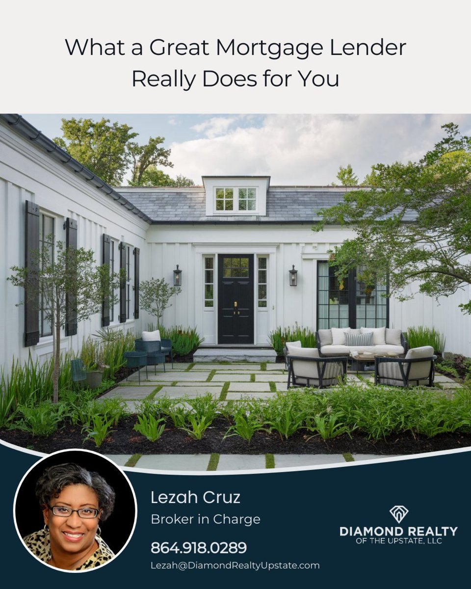 DiamondRealtyUp's tweet photo. A great mortgage lender does more than approve a loan—they guide you, communicate clearly, anticipate challenges, and keep your home buying on track. 🏡

📩 Ready for expert guidance? Reach out today!

#mortgagelender #homebuyingtips #DiamondRealtyUpstate #DRUsc https://t.co/9TyiXmmpeR