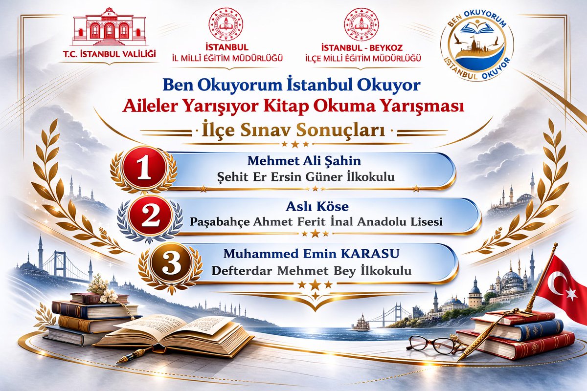 Valiliğimiz uhdesinde yürütülen "Ben Okuyorum İstanbul Okuyor" projesi kapsamında düzenlenen Aileler Yarışıyor Kitap Okuma Yarışması sinav sonuçları açıklandı. Katılım sağlayan tüm velilerimizi tebrik ediyoruz.

<a href="/istmembenokuyor/">Ben Okuyorum İstanbul Okuyor</a> 
<a href="/SevcenurOzcan/">Sevcenur Özcan</a>