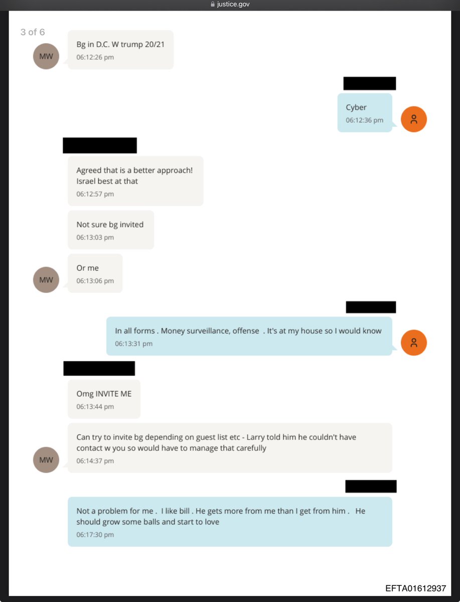 Epstein invites Bill Gates via BG’s associate/employee to meeting on Israel: “cyber…in all forms. Money surveillance, offense.“ at JE’s house in Paris.

“No peace boring and not happening. GROW UP,” says Epstein.