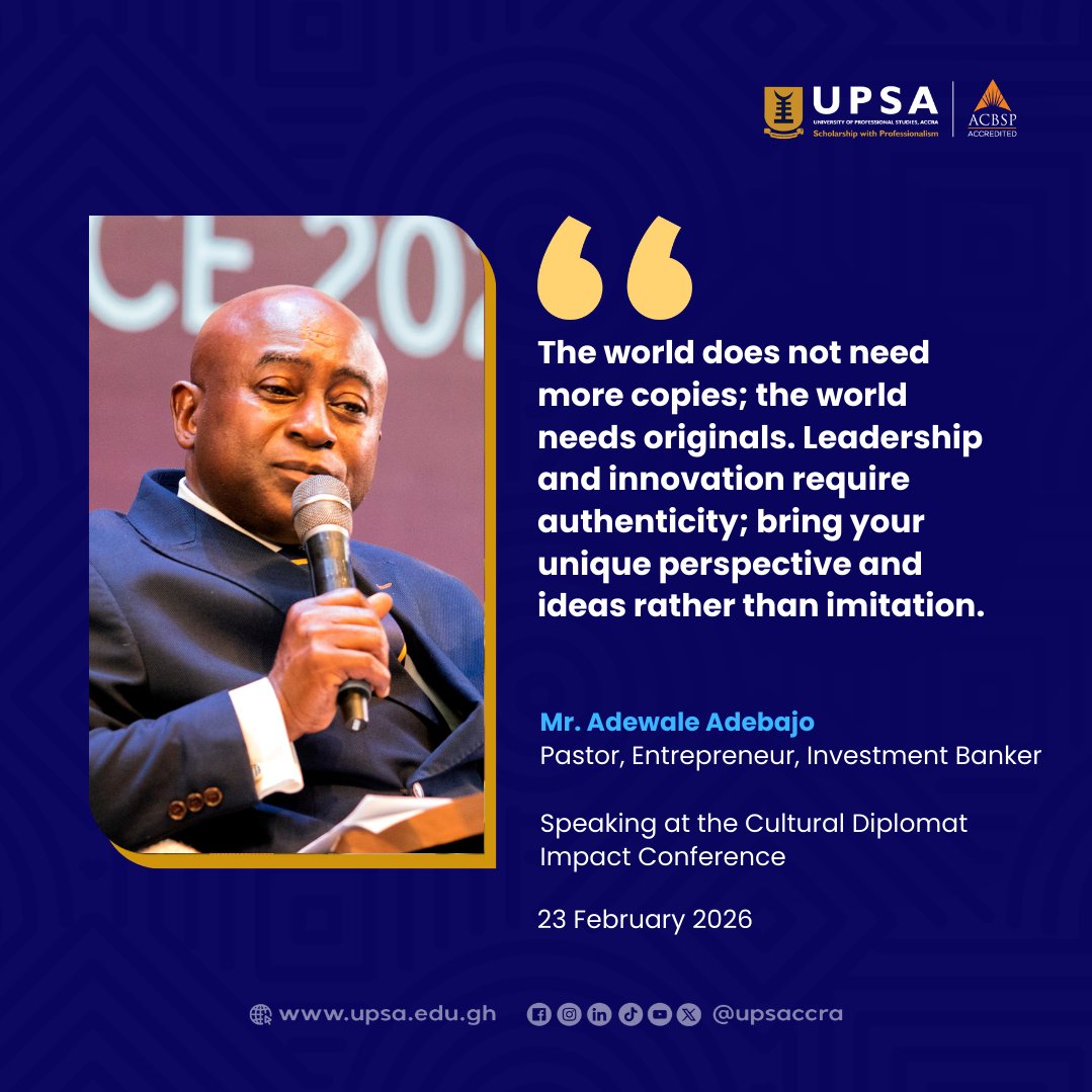 upsaccra's tweet image. Let's stop chasing copies. @AdewaleAdebajo says: the world needs originals.
 #BeOriginal #AuthenticLeadership #Innovation #CulturalDiplomatImpactConference26