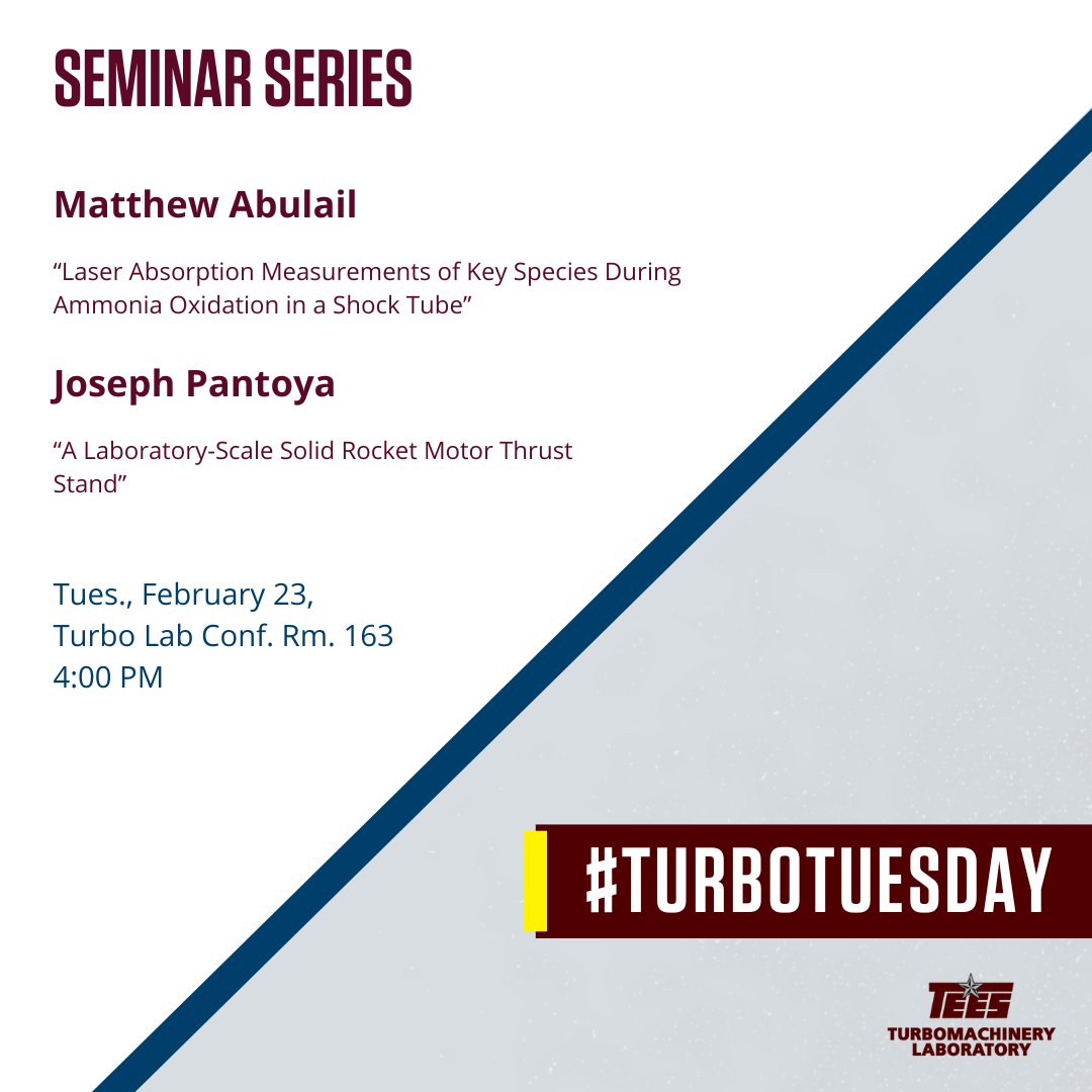 TurboLabTEES's tweet photo. Join us this afternoon for another #SeminarSeries! Matthew Abulail and Joseph Pantoya will be presenting.   

A virtual option is available to join at https://t.co/1yjRAAv2MN 

#TEESTurboLab #TurboTuesday https://t.co/uWCrIMx68B