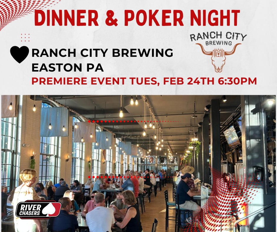 Riverchasers's tweet photo. JOIN US TONIGHT IN EASTON PA @ Ranch City Brewing!   6:30pm Cards Fly!
$40 Cash Prize
NO Buy IN
No Gambling https://t.co/XIu8BpAKSV