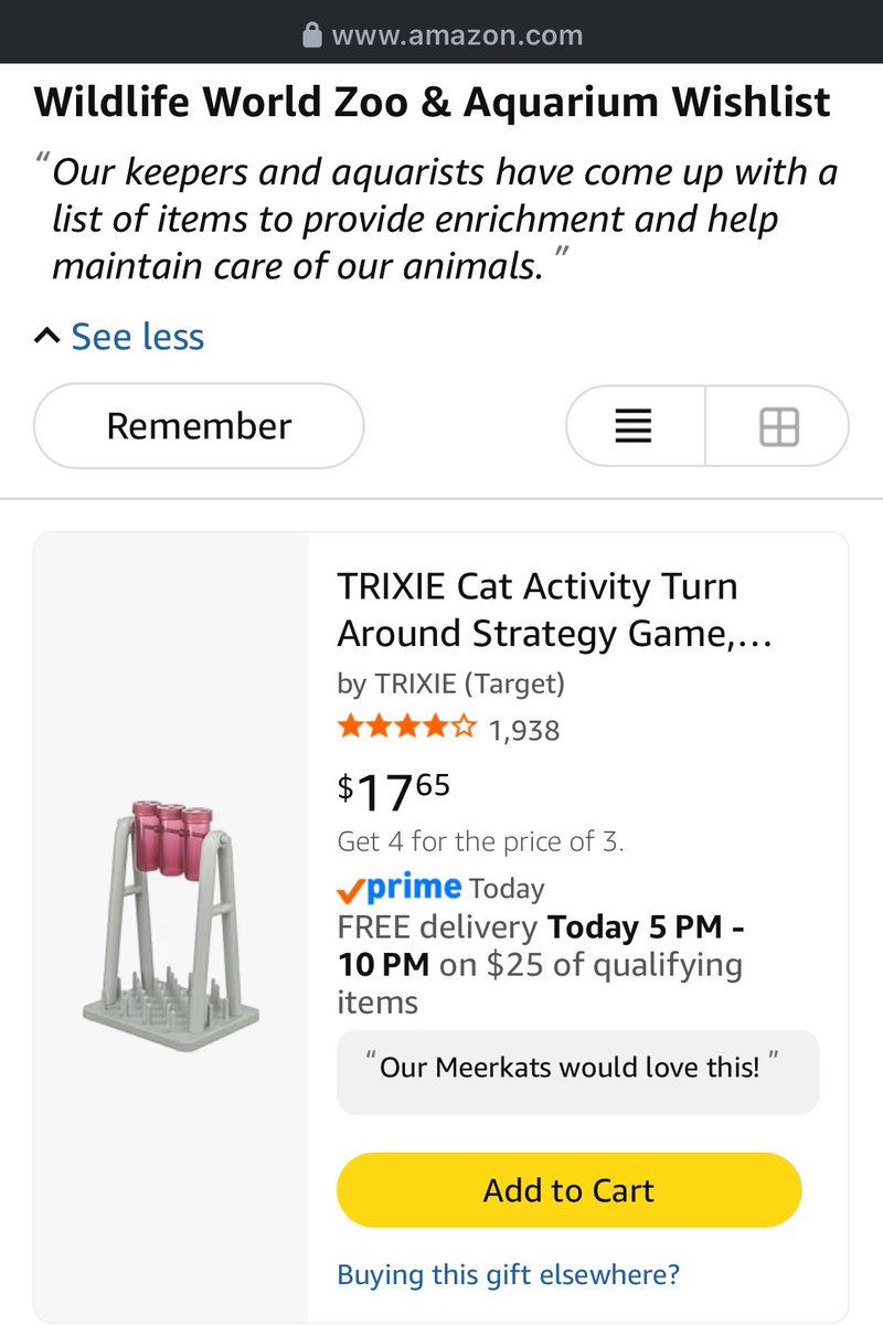 137 items on <a href="/ZooWildlife/">Wildlife World Zoo, Aquarium & Safari Park</a> Insta’s wish list 

Most are under $20

Would get eyes on our $JELLYBEAN community if we can buy up the entire lot 

amazon.com/hz/wishlist/ls…