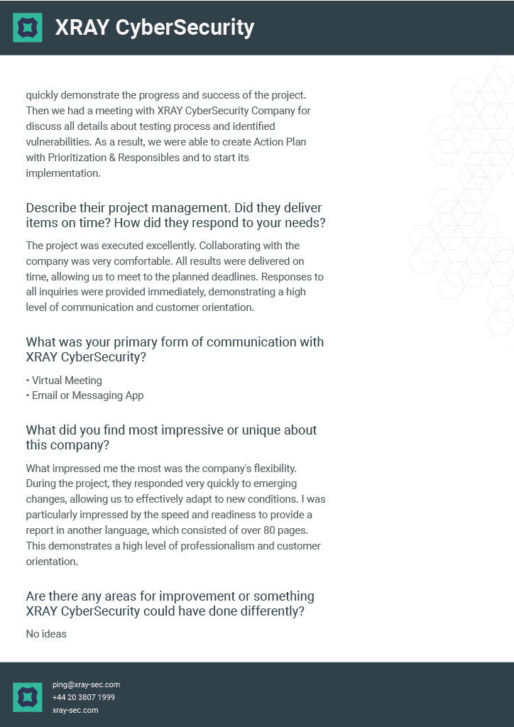 XRAY_Sec's tweet photo. 🌍 World-class security for world-class brands 

This case study captures the standards that drive our ongoing partnership with Danone.

In this engagement, we did more than just penetration testing — we helped strengthen their security posture across specific IT systems. https://t.co/EpbS1POMOe