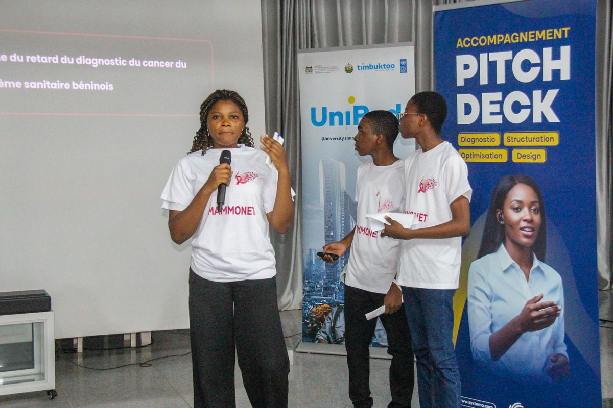 PNUDBenin's tweet photo. 🏆 4 projets IA primés au hackathon #EEIA, ce 20/02/2026 à Bénin Excellence. Sur 54 concurrents, les lauréats FɔnTranscribe, Doxà, MammoNet et Samandari bénéficieront chacun d'un accompagnement du @PNUDBenin pour concrétiser leurs solutions. https://t.co/R0x1uNeVUy