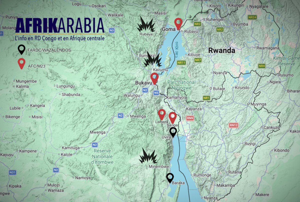 #RDC L'#AFC #M23 en difficulté sur plusieurs fronts face aux offensives #FARDC #Wazalendos :
▶️#Rubaya
▶️#Kavumu
▶️#Minembwe