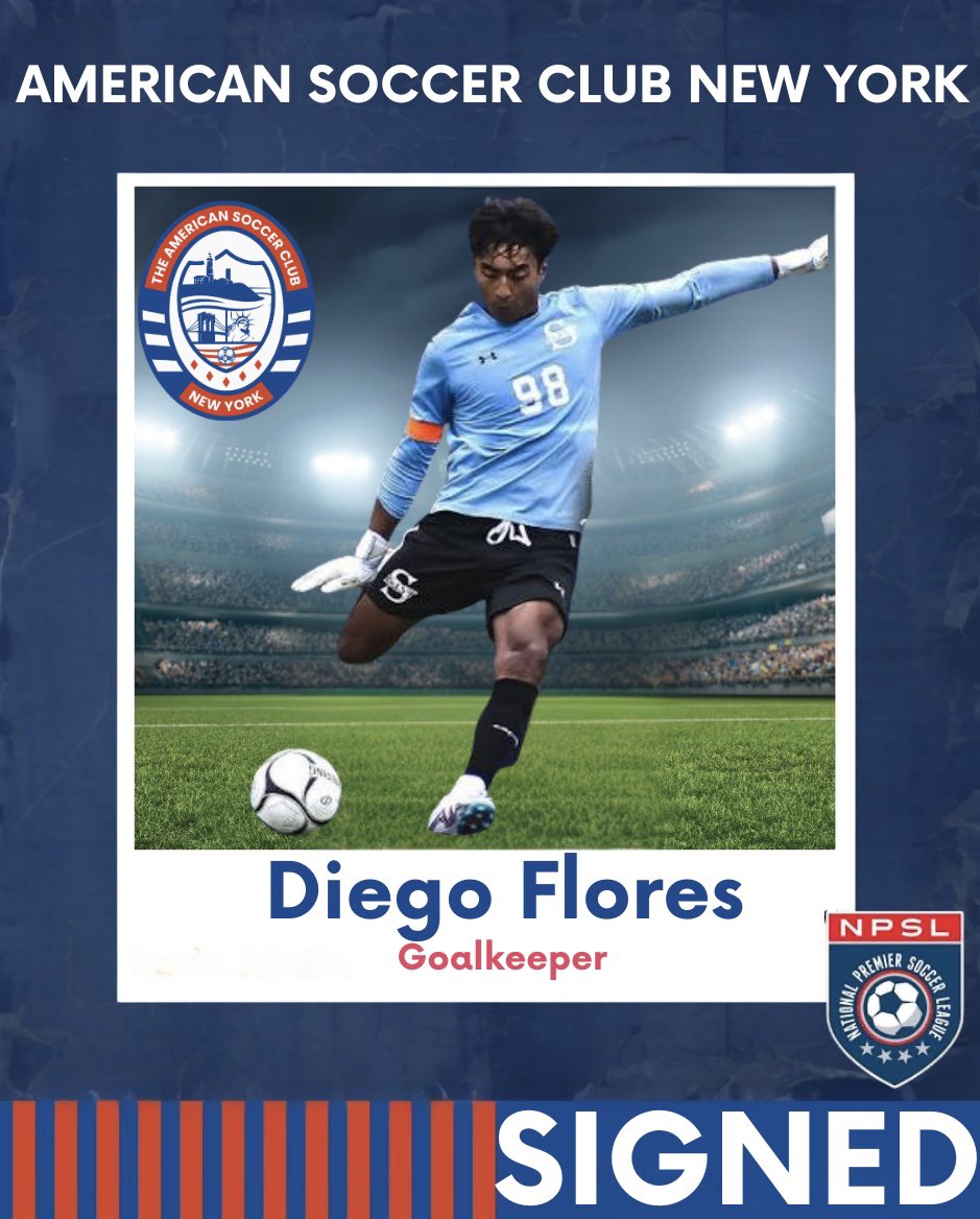 ASCNewYork's tweet photo. American Soccer Club NY is excited to announce the signing of goalkeeper Diego Flores! We cant wait for the 2026 NPSL season🇺🇸⚽️

Press release: @SchwartzSports https://t.co/eVP2wEoQ3j