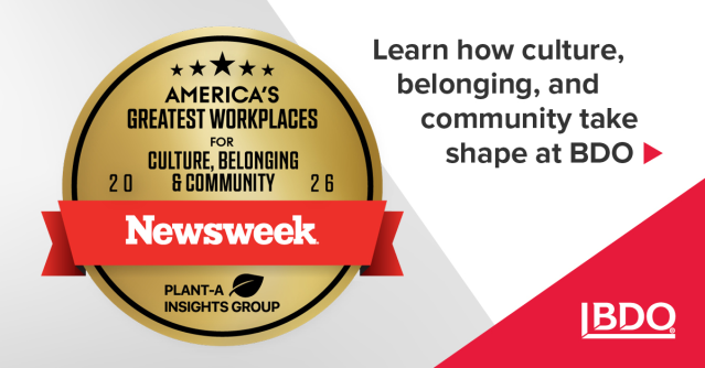 jblanchNR's tweet photo. Time to shine! @BDO_USA has been named to Newsweek’s 2026 list of America’s Greatest Workplaces for Culture, Belonging &amp; Community. Discover how the firm's professionals help cultivate an inclusive workplace for all: https://t.co/Pl2tcaOmrY https://t.co/gAXFqzaWNo