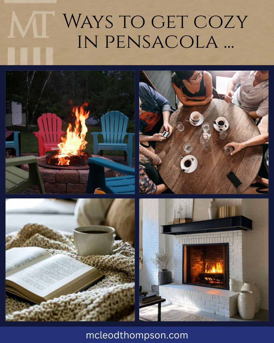 MMRTLAW's tweet image. What’s your favorite way to get cozy in Pensacola this time of year?
A coffee shop corner, an outdoor fire, a good book indoors or something else?
Share your go-to cozy spot or ritual below because we’re all in need of a little warmth! 

#McLeodAndThompson #Pensacola #WinterVibes