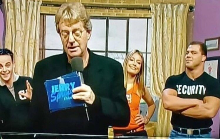 90sWWE's tweet photo. Throwback to when Kurt Angle was security for Jerry Springer 😂 https://t.co/P0qCo6VvqQ