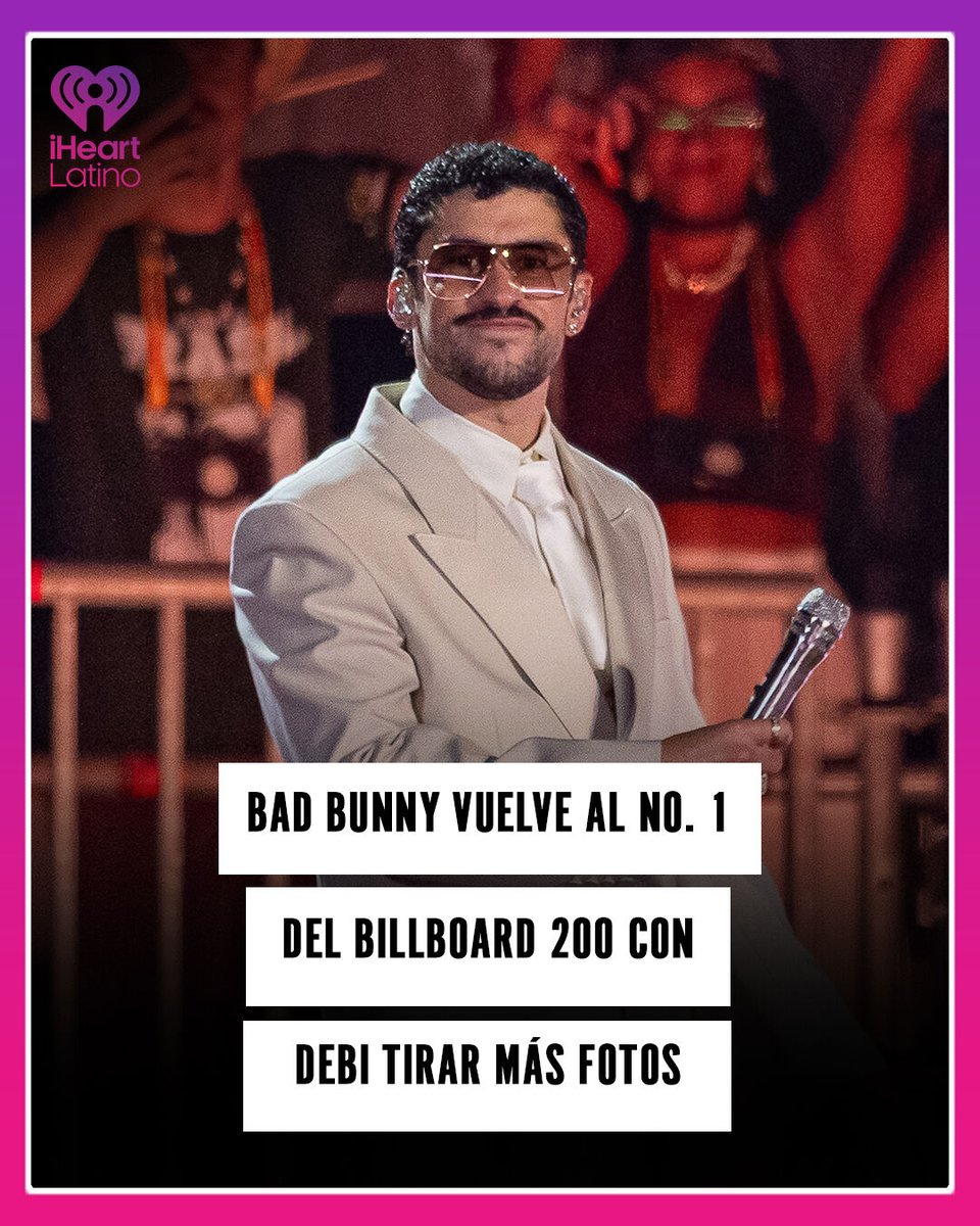El álbum Debí Tirar Más Fotos de Bad Bunny volvió al puesto número 1 del Billboard 200, impulsado por su alto rendimiento en streaming y el impacto de su reciente presentación en el Super Bowl LVIII. El proyecto también destaca en listas como Top Latin Albums y Global 200.