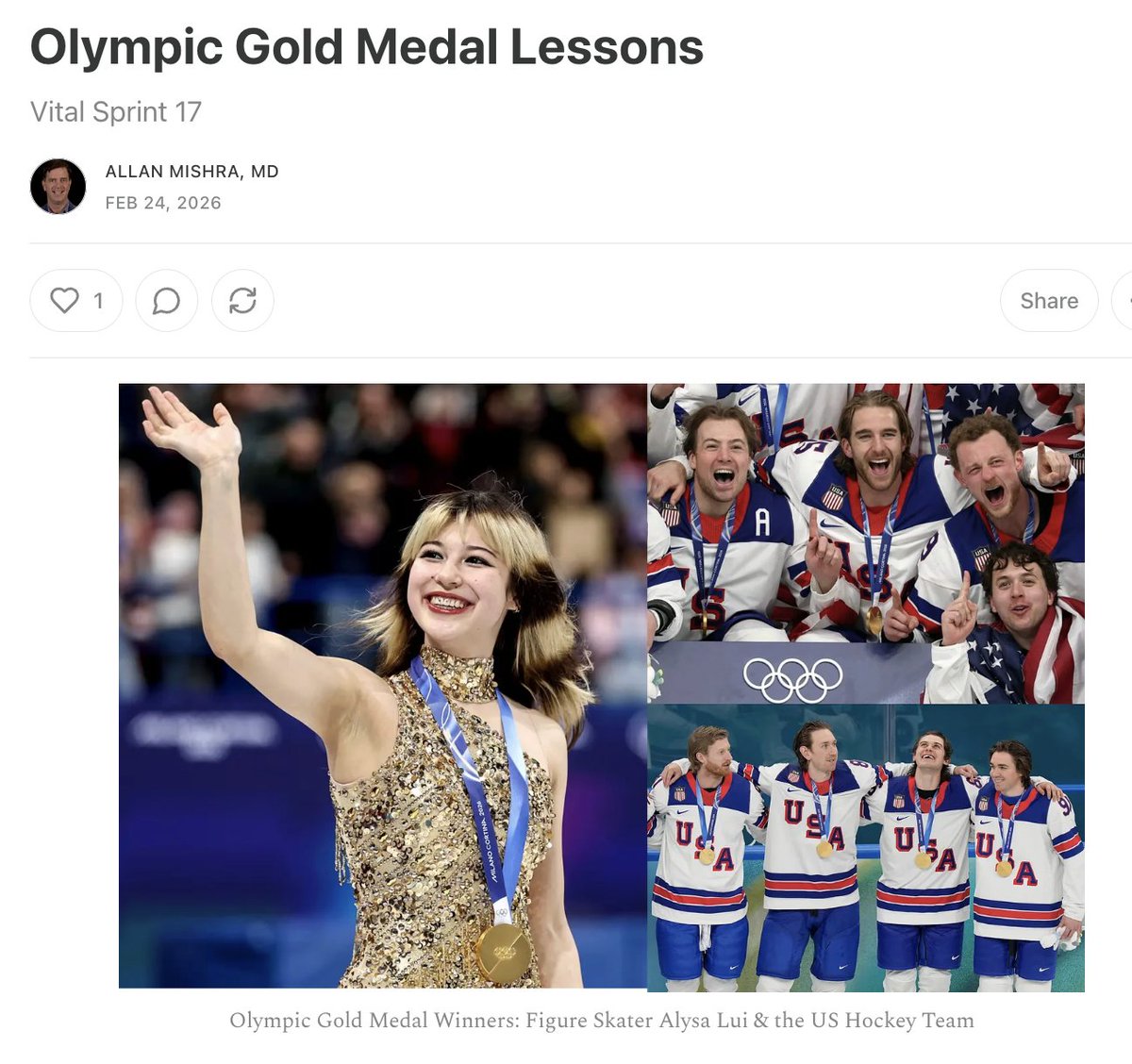 bloodcure's tweet photo. Learn Two Olympic Gold Medal Lessons: https://t.co/boZIZ2TFSx

Teams Win Gold Together by Being Tough

Individuals Win Gold by Being True to Their Intuition

Learn more by reading today's Vitality Explorer Post by Dr. Allan Mishra

@usahockey #usmenshockey #alysalui https://t.co/tW9um0nly1