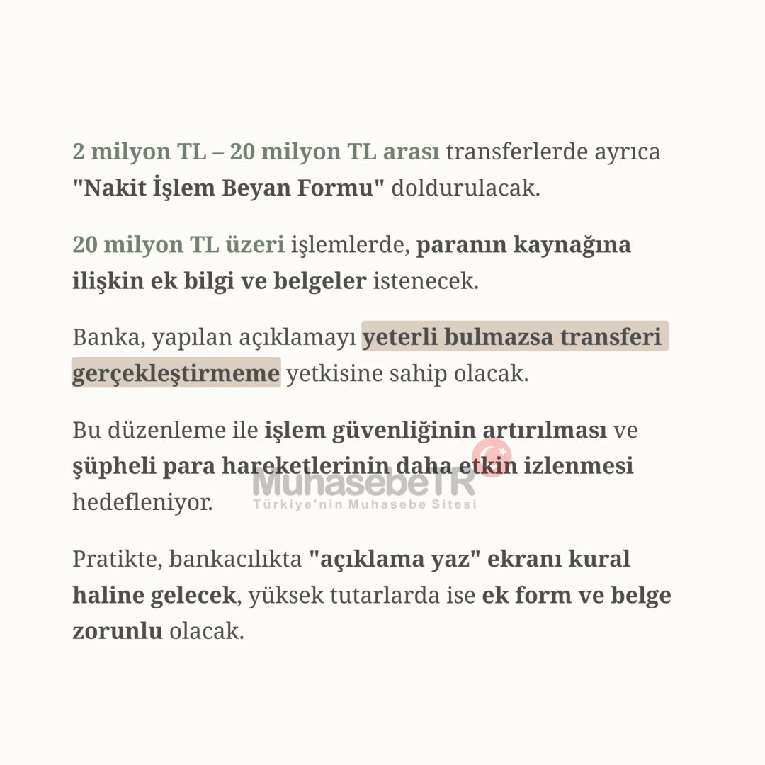 muhasebetrcom's tweet photo. Para Transferlerinde 15 Mart 2026 İtibariyle Yeni Dönem (MASAK)
https://t.co/d1OIo36DP4 https://t.co/L4zSmmnFdU