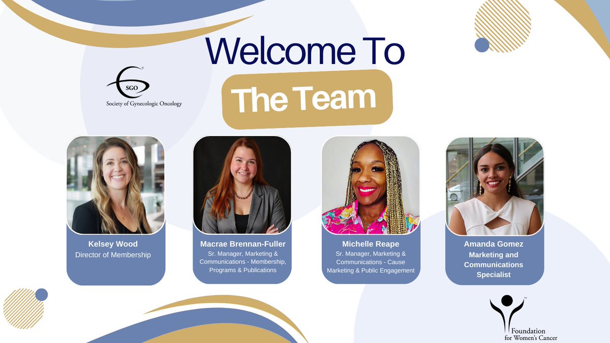 SGO_org's tweet photo. Welcome to the newest members of the SGO team: Kelsey, Macrae, Michelle &amp; Amanda! We’re glad you’re here as we work together to advance care for people affected by #gynecologiccancers. 🌟 https://t.co/xEWCkVnfOg #MeetTheTeam #TeamTuesday https://t.co/V3llFUck7f