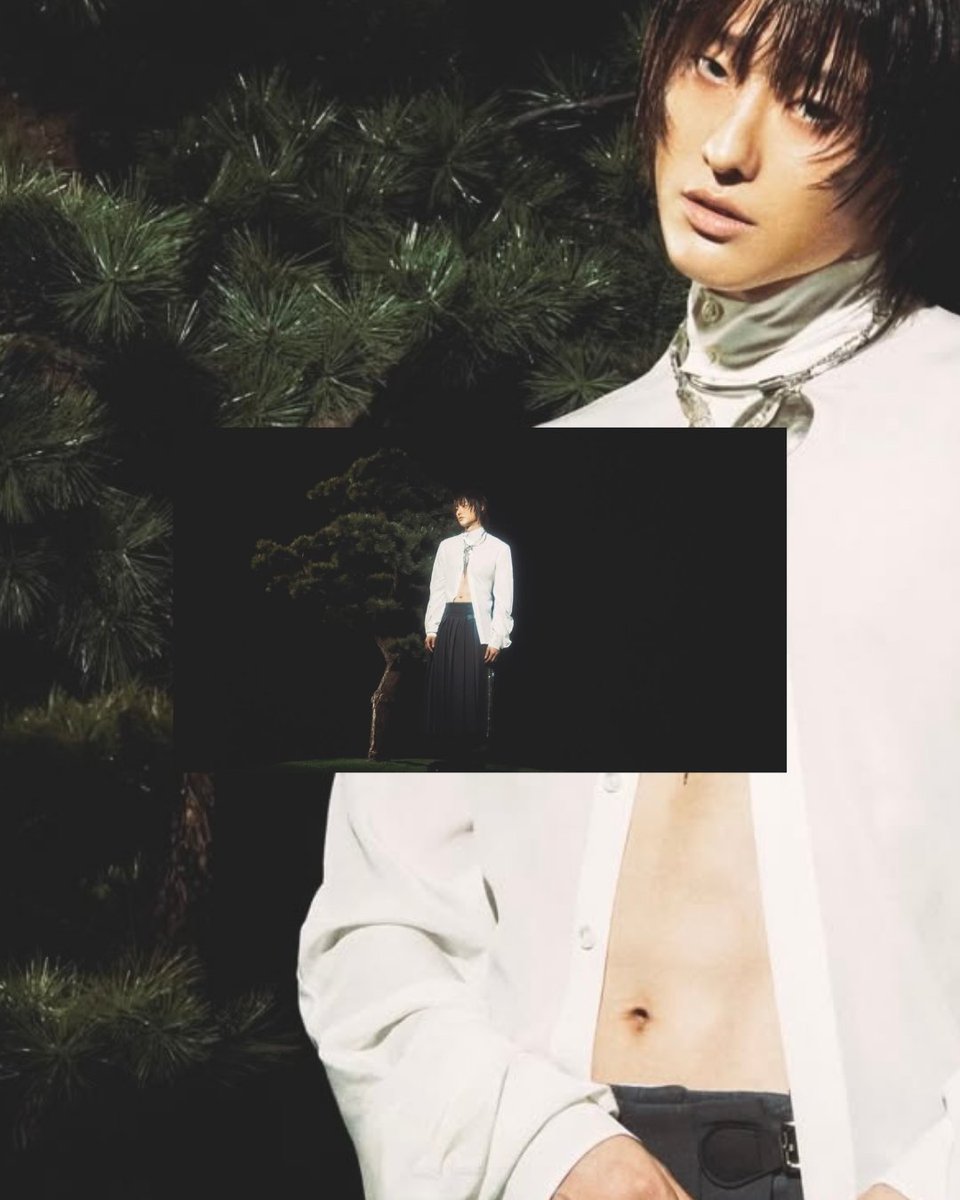 Androgynous avant-garde editorial with a soft, romantic edge. Clean lines, fluid silhouettes, and a calm but striking presence that quietly pulls you in and lingers long after the first glance.