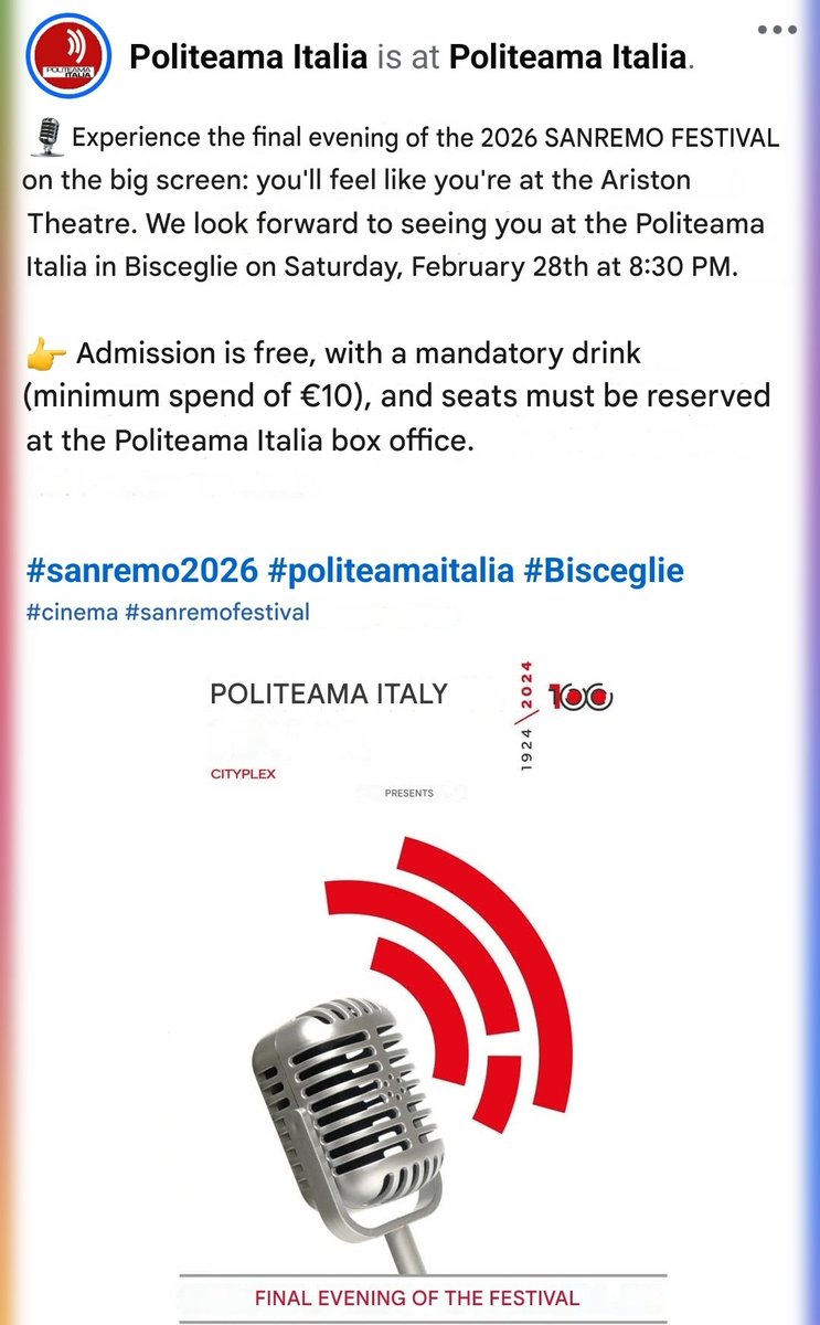italianlvke's tweet photo. foreigners dont realize how important sanremo is for italians. it's crazy. fantasanremo. churches, theaters, cruise ships, cinemas everywhere in italy screening it. there's a reason we call it the "holy week", it's like one of the big religions of italy (with ferrari) since 1951 https://t.co/ea6I8BfRsN