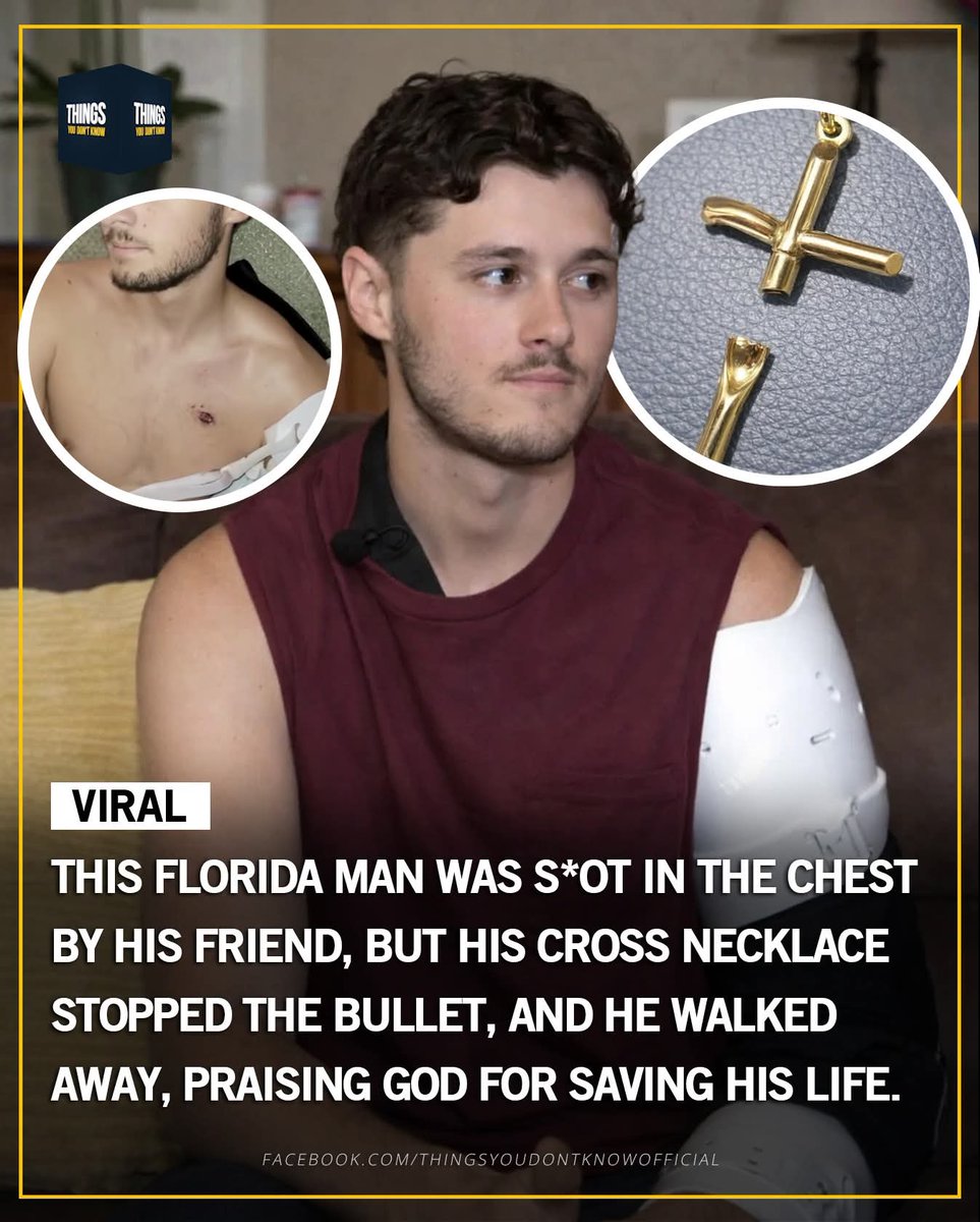 Doctors were stunned when Aiden Perry of Ocala, Florida was saved by his crucifix. 

Medical staff say the cross absorbed  impact and altered the trajectory of the bullet just enough to prevent vital organs from being hit. 

Do you think this was luck or did God protect him? ✝️