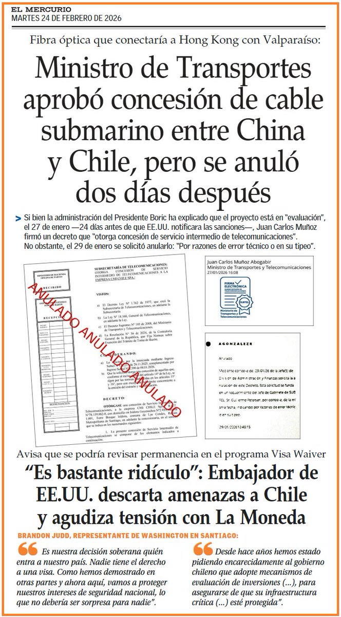 El problema no es EE.UU., el problema es este gobierno de inútiles, ignorantes y fanáticos de extrema izquierda.
Miren la seriedad: "Muñoz firmó el decreto con la dictadura China y 2 días después lo anuló, según él por: "problemas de tipeo"... jajaja nos consideran estúpidos.