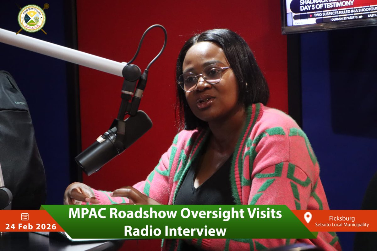 TeamTMDM's tweet photo. #TeamTMDM 🗣️🎙️Today, TMDM (MPAC) Chairperson, Cllr. Setshwana Chabeli had a radio interview at Setsoto FM in Ficksburg to unpack the role of MPAC and the purpose of the Roadshows currently underway in different Local Municipalities within the District until 26 February 2026. https://t.co/aWdvydlf5f