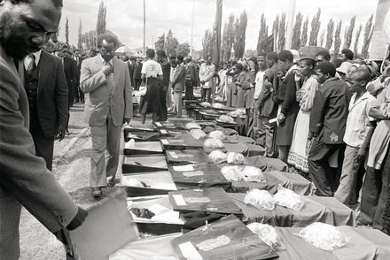 Oliver Tambo pays respect to the victims of the Lesotho Massacre, which was carried out by members of the South African Defence Force in 1982. In total, 42 men, women and children were killed. 30 of them believed to be members of the ANC. The remaining victims were Lesotho