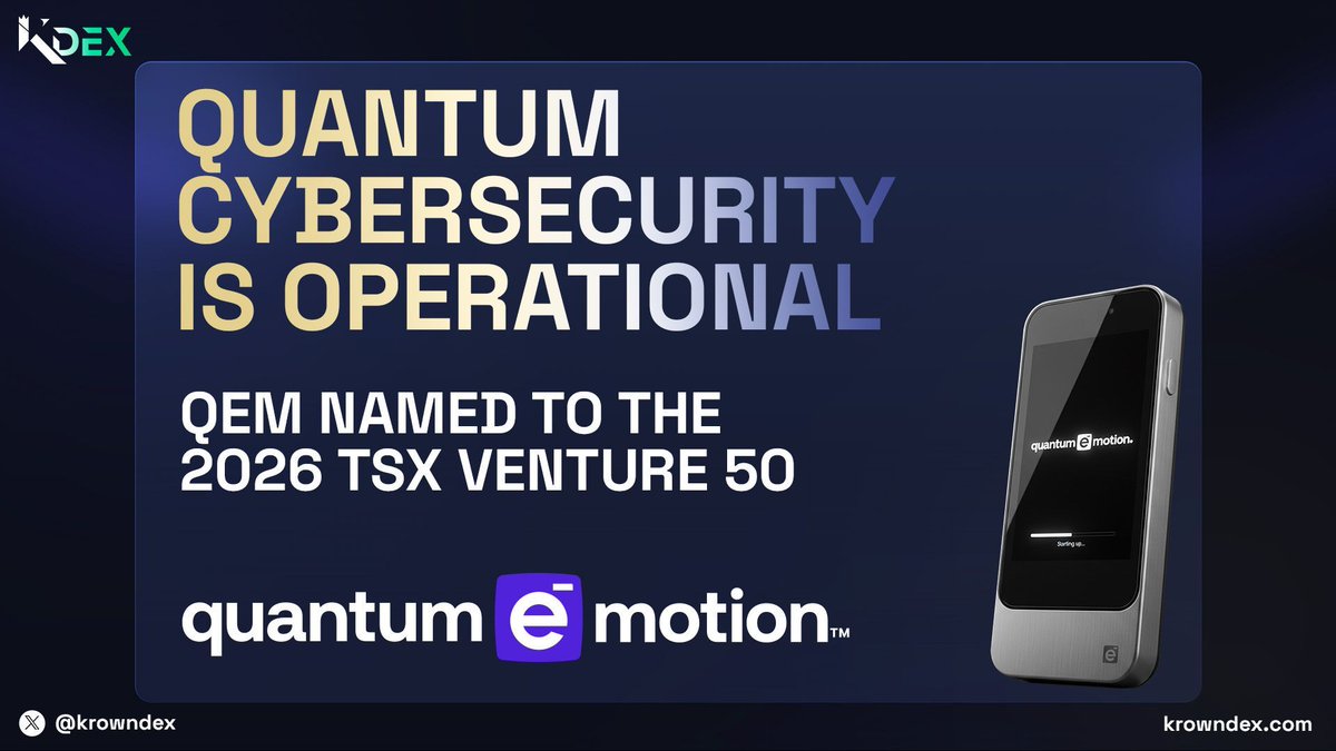 From exchange performance to decentralised exchange infrastructure. 📊
<a href="/QEM_Corp/">Quantum eMotion</a> recognised in the 2026 TSX Venture 50:
money.tmx.com/venture50
With NYSE American listing ahead, this is a capital-markets validation moment for quantum-resilient tech.
@krowndex operates on