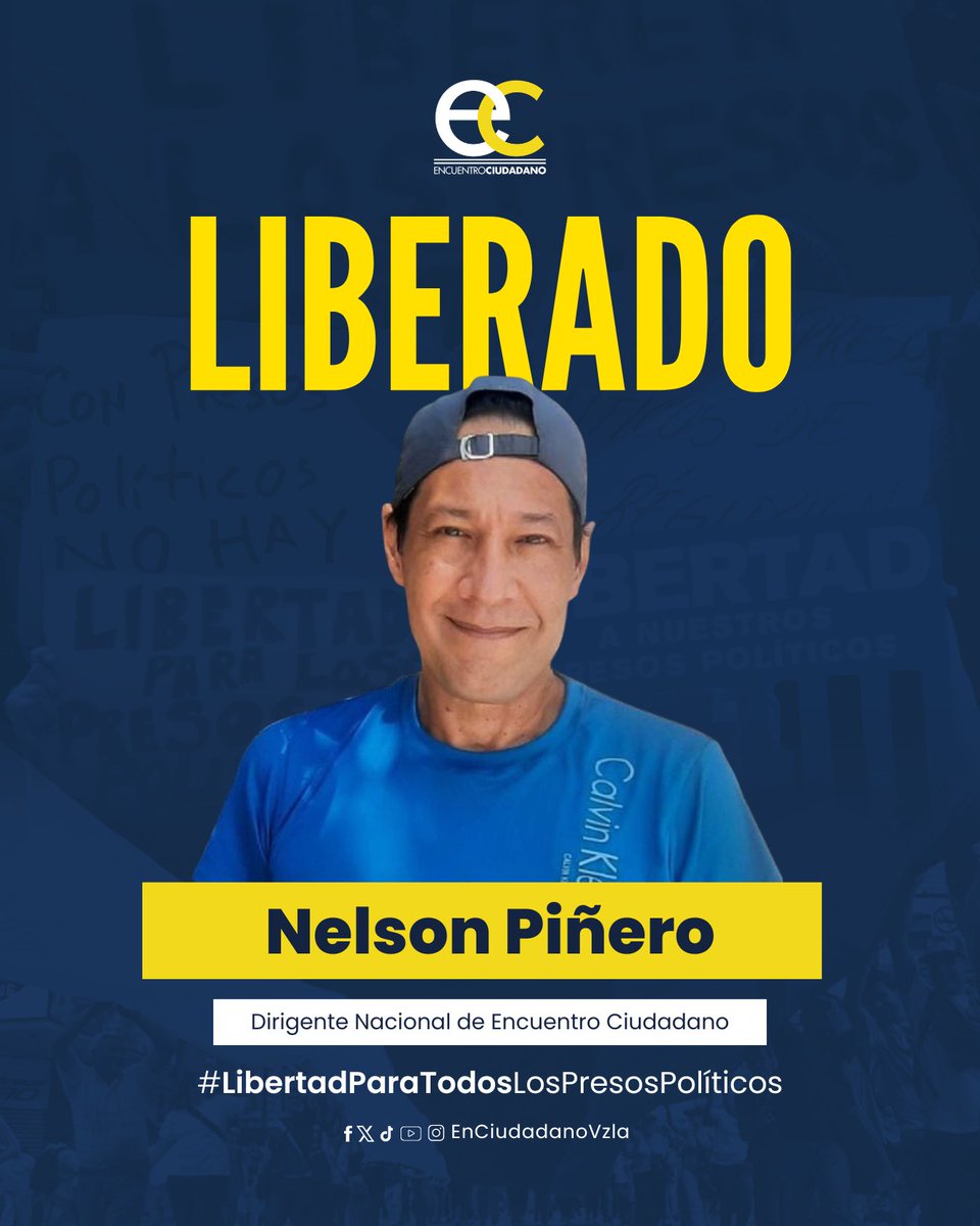 Con mucha alegría informamos al país que nuestro dirigente nacional, Nelson Piñero, ha sido liberado.

Después de más de dos años injustamente detenido y condenado a 15 años de prisión, hoy vuelve a estar en las calles. Su caso es un recordatorio del sufrimiento que enfrentan los